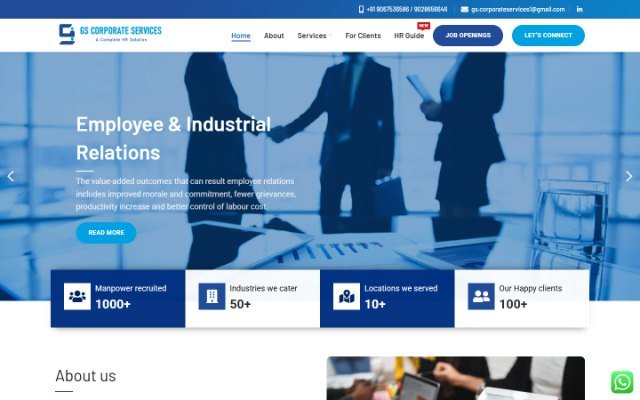 Home page of the GS Corporate Services website