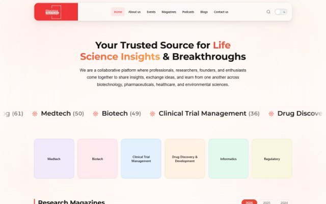 Home page of the Life Science Insights website