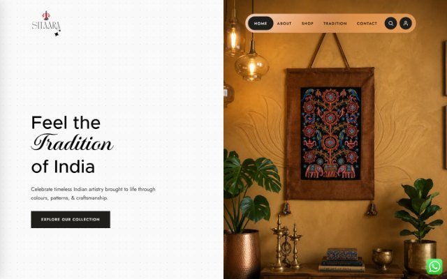 Home page of the Sitaara Shop website
