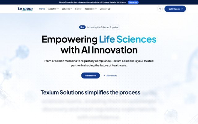 Home page of the Texium Solutions website